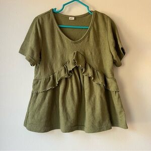 🌼 5/$20 Girls Olive Green Ruffle Peplum Waffle Knit Short Sleeve 120 (5–6 Years)